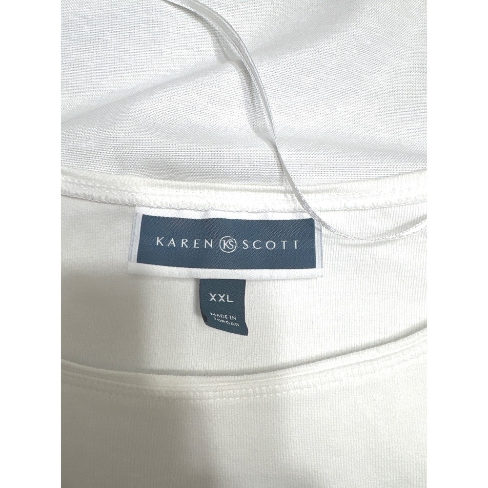 Karen Scott Womens XXL White Navy Blue Striped Short Sleeve Top Grommet Detail - Picture 2 of 4